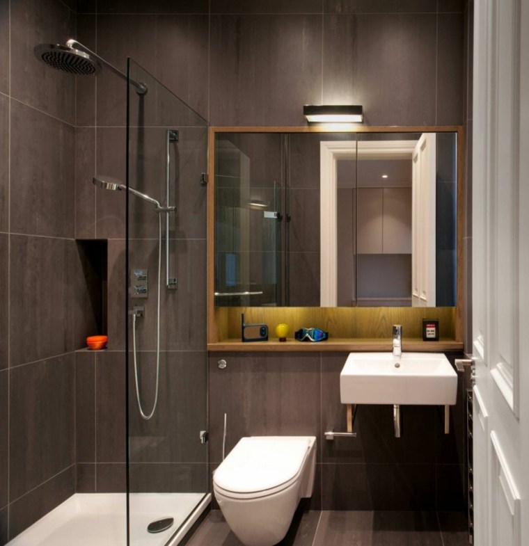 ミニバスルーム-黒と白の床と壁装材