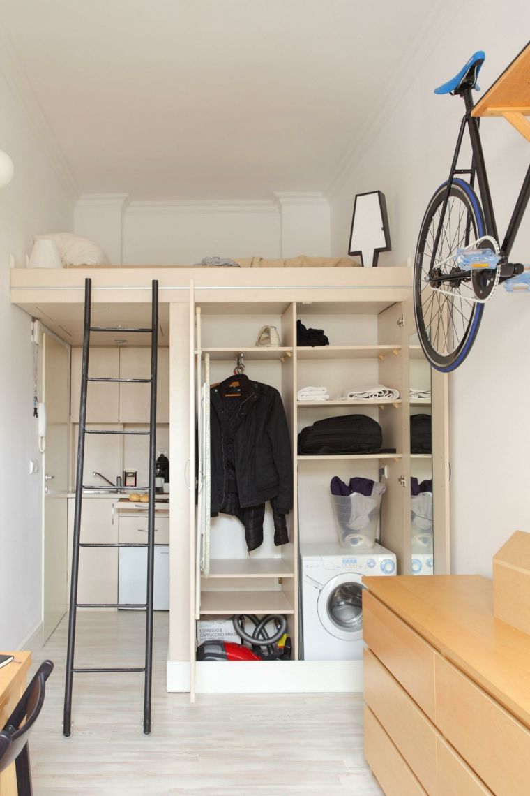 小さなスペースのモダンな木製デザインの家具を配置するためのスタジオデザインのアイデア