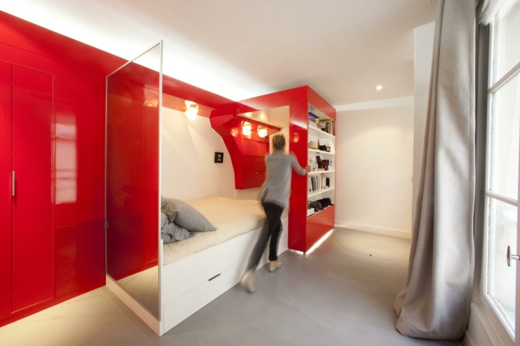 mini studio idea di design nido rosso per organizzare piccoli spazi moderni