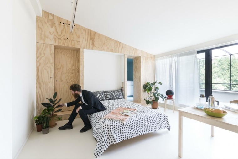 medinės sienos idėjos spintelės laikymas mažos erdvės lovų pagalvėlės dizainas medinis stalas