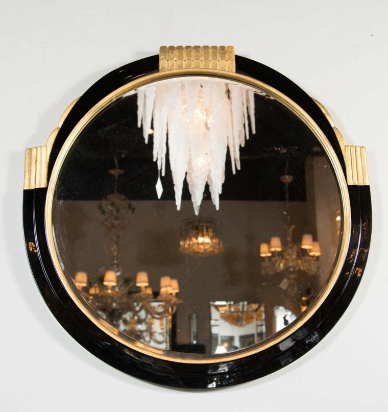 specchio art deco nero con cornice rotonda