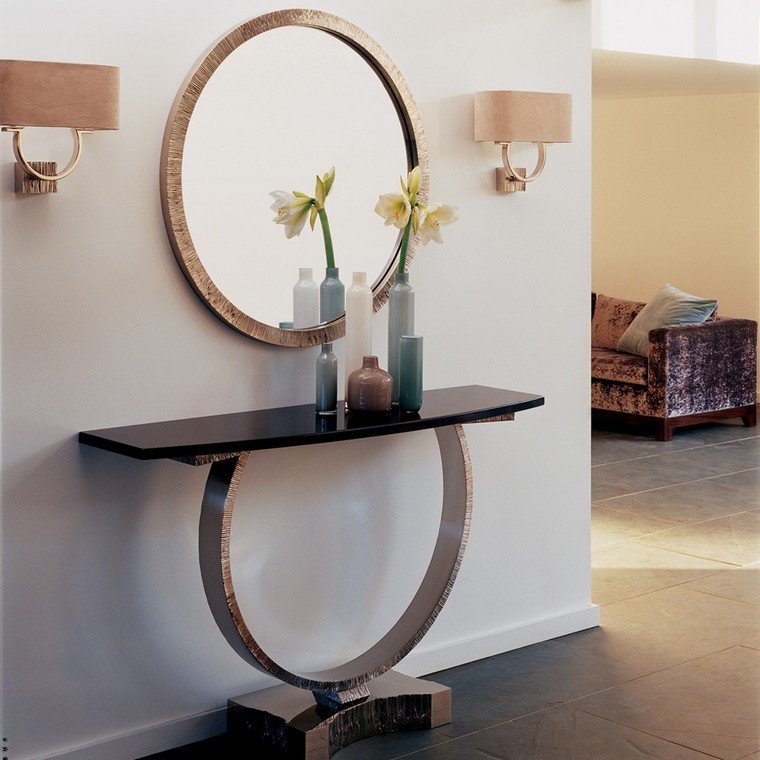 玄関レイアウトテーブル装飾花瓶のラウンドエントランスミラーのアイデア