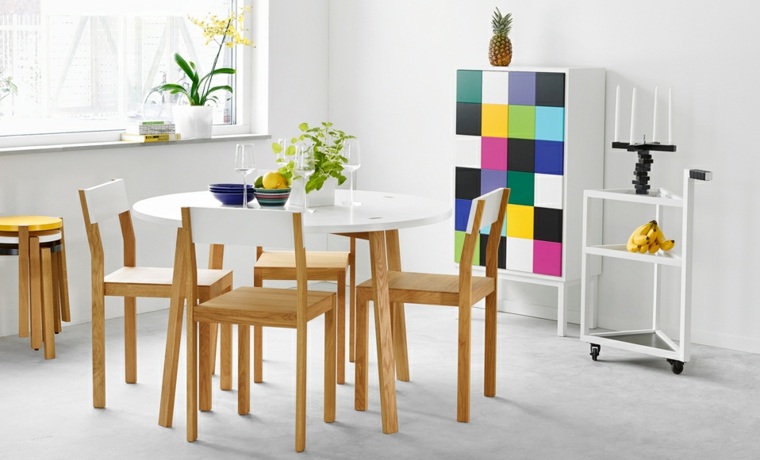 modernūs baldai valgomojo dekoravimui