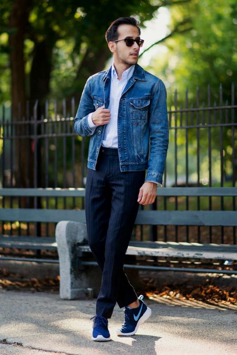 moda uomo autunno jeans giacca occhiali da sole