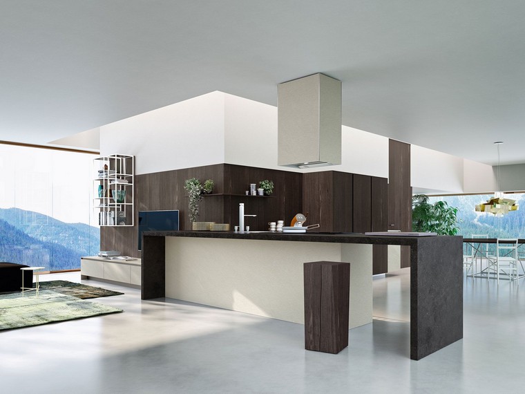 現代デザイン-青-白-キッチン