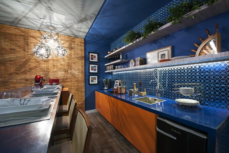 cucina moderna blu arancio