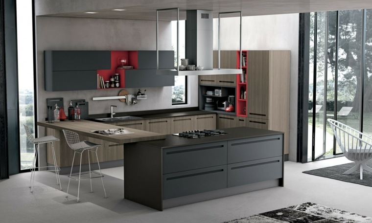 modelli di cucina moderna grigio rosso