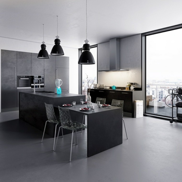 fotók a fekete konyha modern design központi szigetéről