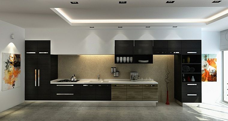 mobili di design per la disposizione della cucina in bianco nero