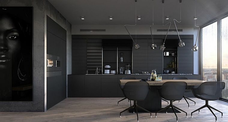 fekete konyha modell világítás design étkező