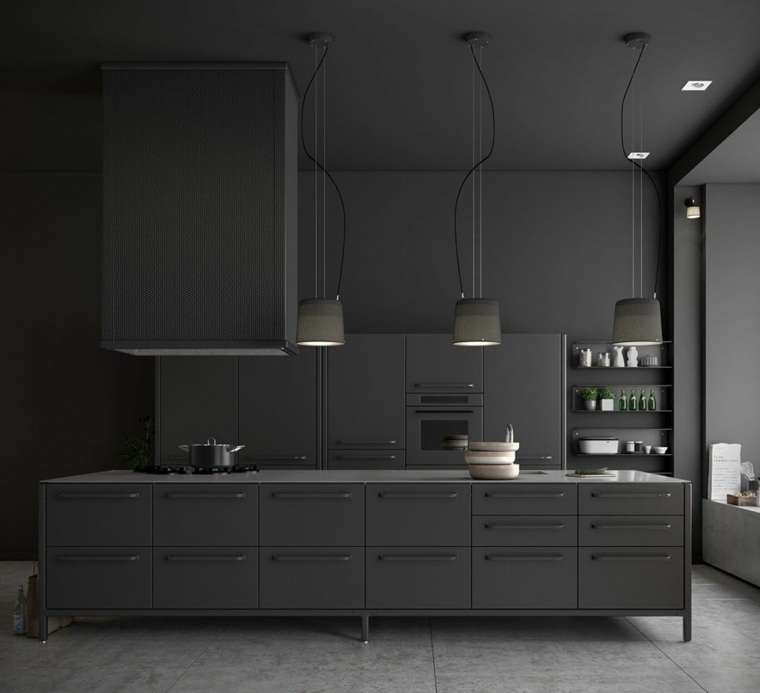 design di illuminazione a sospensione da cucina grigio nero design