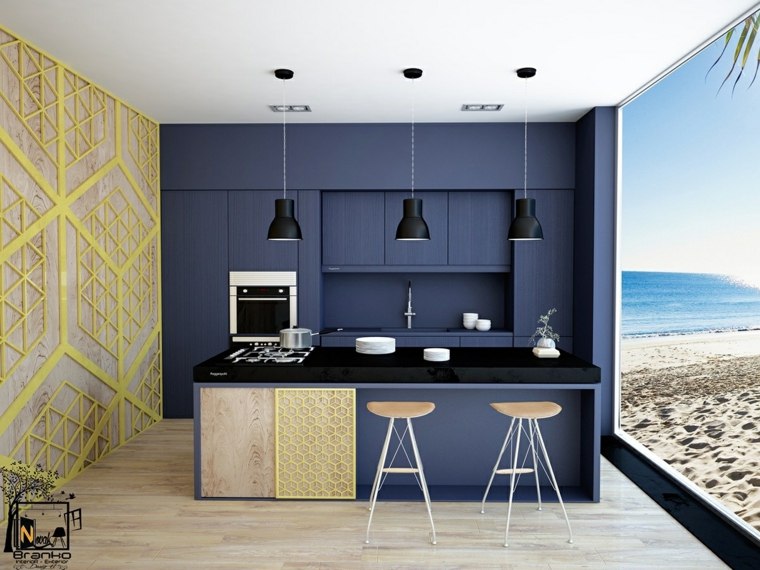 kék és sárga konyhai képek kis terekhez