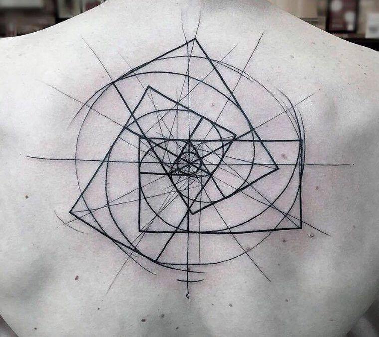 geometrinis vyro ir moters nugaros tatuiruotės šablonas