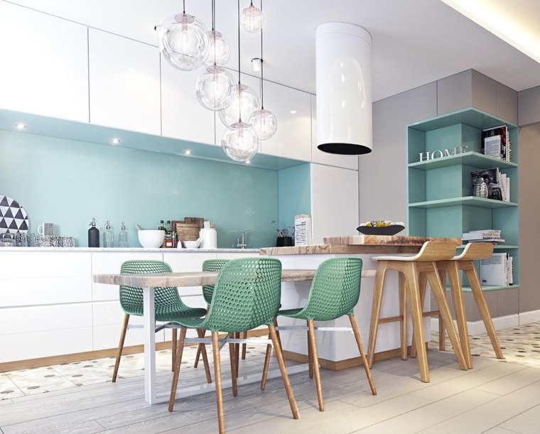 tamsiai mėlynos spalvos virtuvės apdaila modernus „splashback“