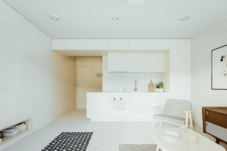 baltas atviros virtuvės modelis modernus svetainės baldų dizainas