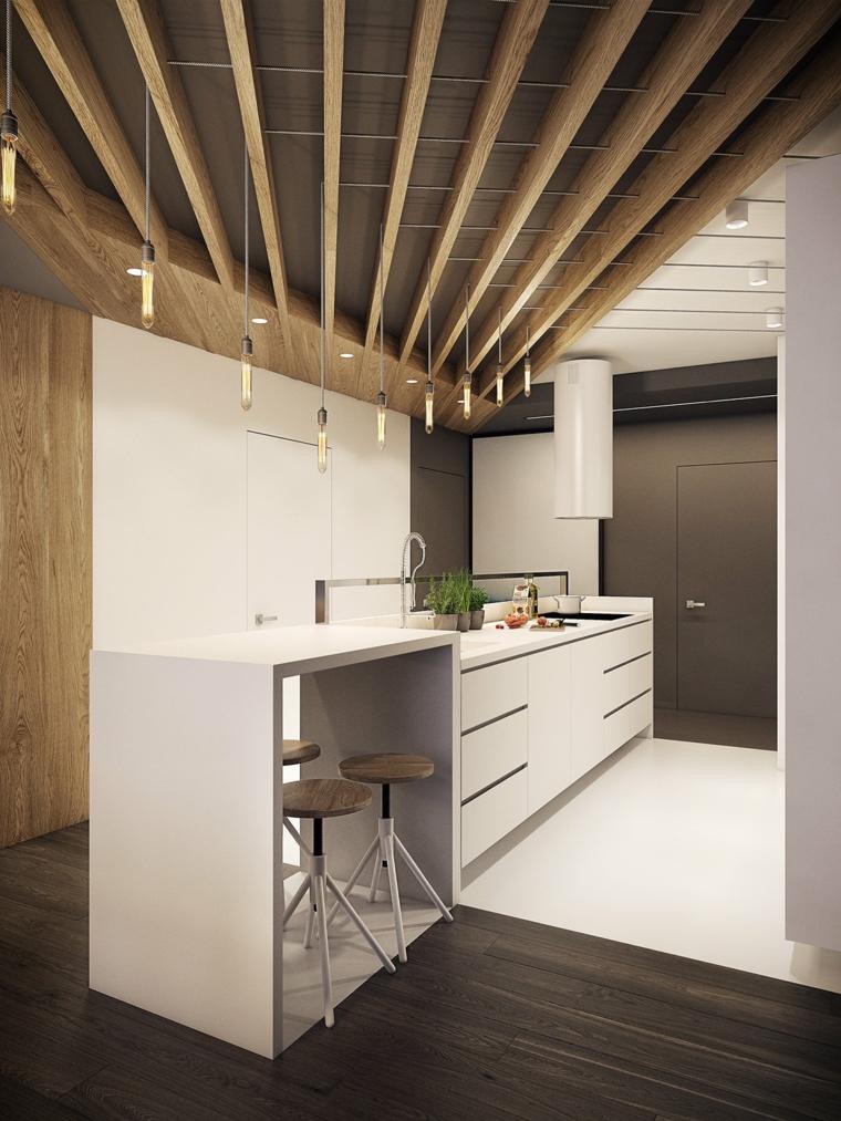 cucina piccolo spazio rivestimento in legno chiaro deco scandinavo