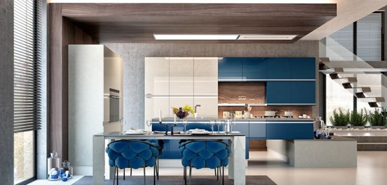 ispirazione cucina blu mobili interni design moderno