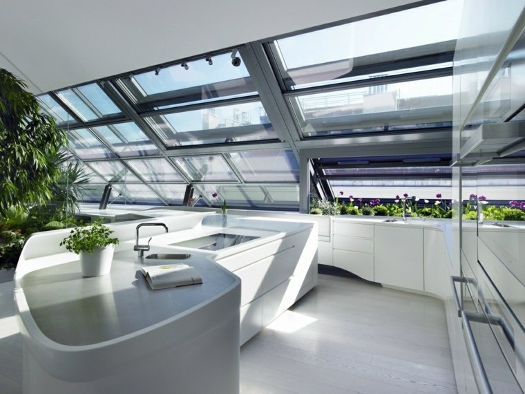 kuhinjske ideje ispod strehe geometrijskog dizajna namještaja