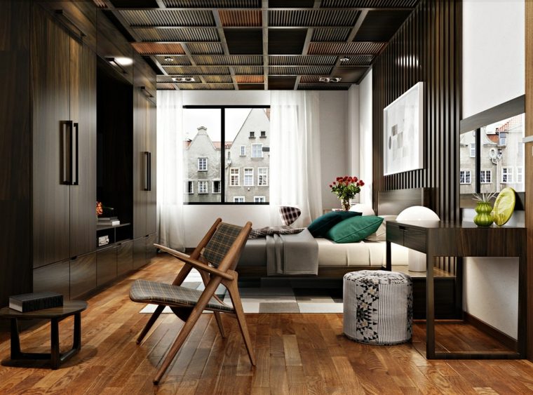 idee per la camera da letto con pareti in legno
