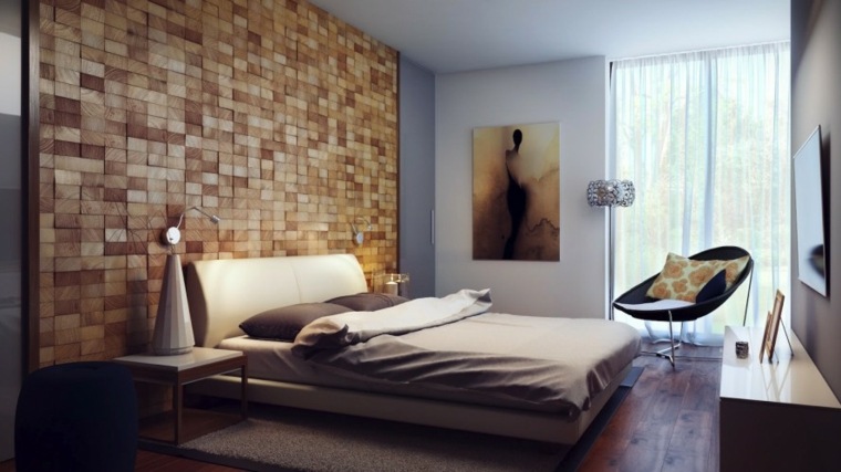 design della parete della camera da letto in legno