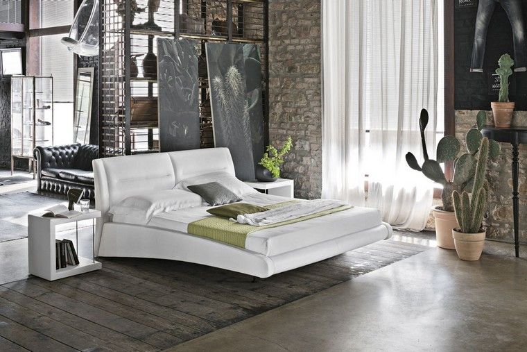 spavaća soba open space krevet okvir ideja zidne opeke unutarnje biljke