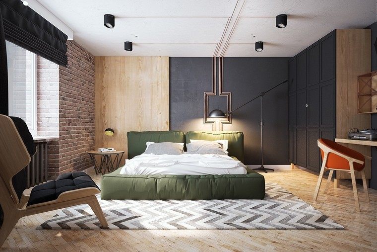 Testata del letto per interni con muro di mattoni idea per interni camera da letto