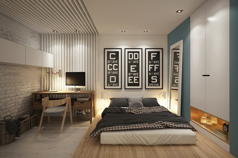 Idea di design interni camera da letto parete deco cornici in mattoni