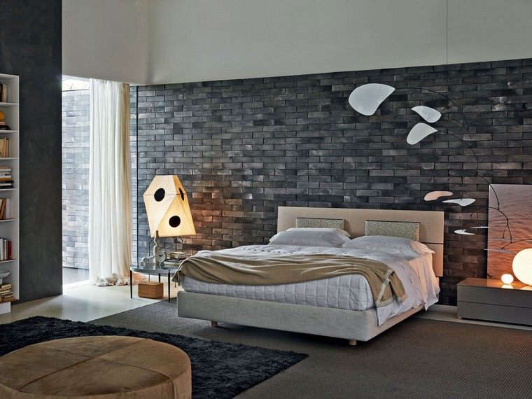 interni camera da letto idea illuminazione lampada da terra deco parete testiera del letto pavimento in moquette
