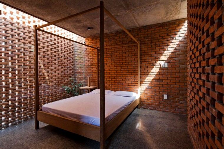 インテリアデザインのアイデア壁のレンガの寝室のアイデア