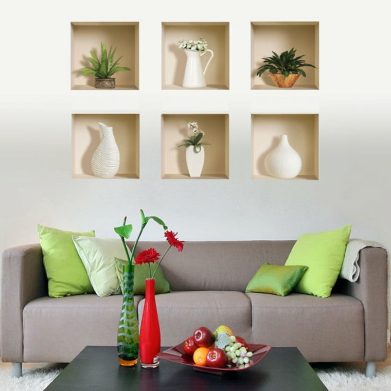 ideja dnevnog boravka prostor optimizirati police sivi jastuci za kauč stolić ukrašavanje cvijeće
