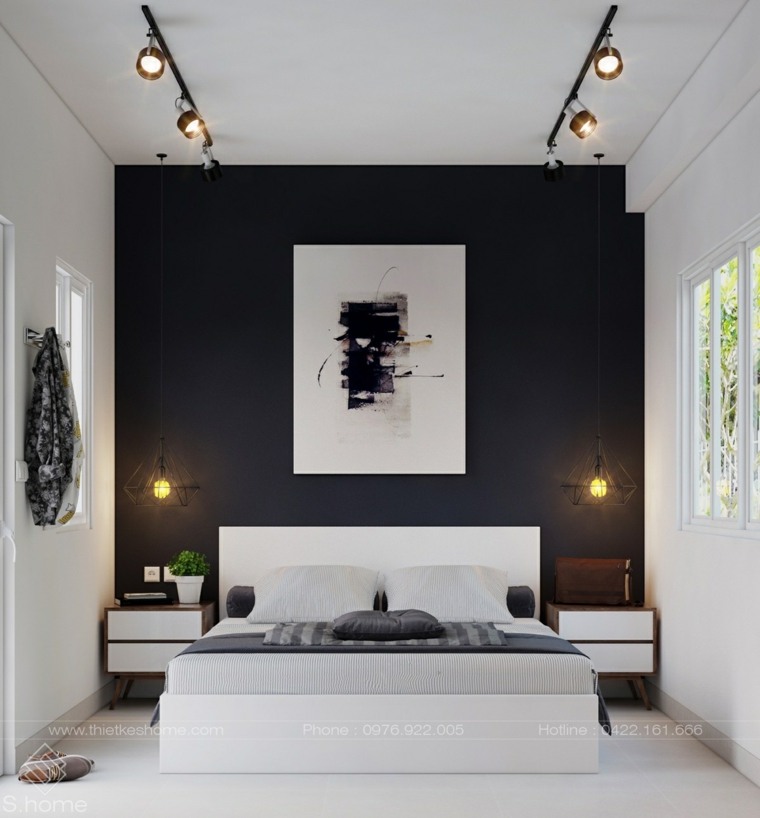 modern belső hálószoba ágy deco falikeret világítótestek mennyezet