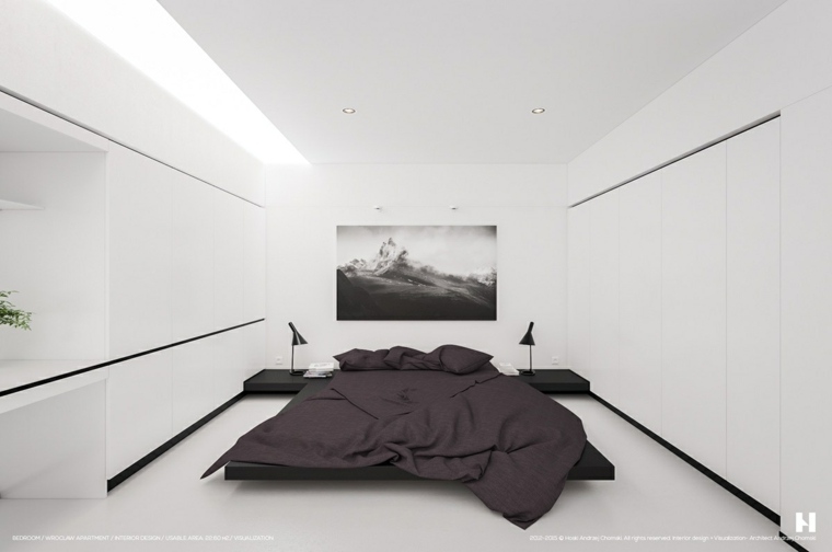 interijer moderan dizajn spavaća soba krevet ideja okvir zidna slika