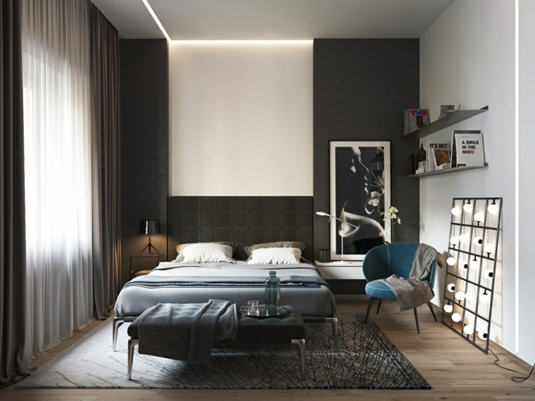 crno -bijeli moderan dizajn spavaća soba ideja fotelje ukrasiti