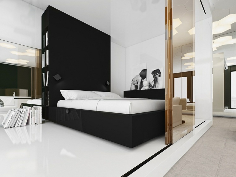 modern belsőépítészeti hálószoba ágy fakeret tolóajtós tükör modern tervezési ötlet