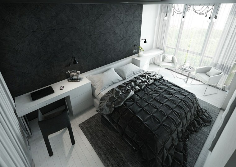 idea di interior design moderno cuscini tavolo bianco sedia nera poltrona lampada a sospensione