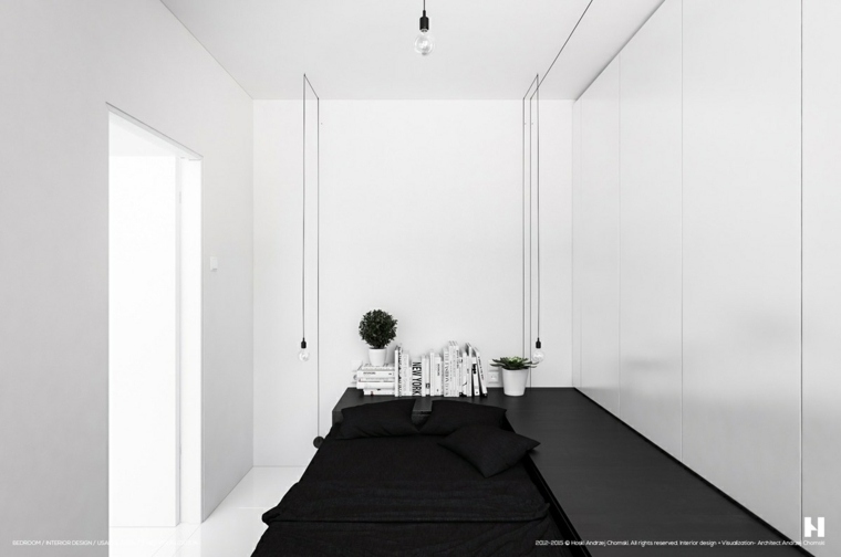 moderna spavaća soba dizajn interijera rasvjeta privjesak svjetlo krevet