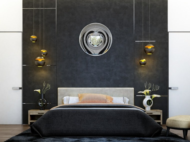 letto camera da letto decorazione idea parete design lampadario sospensione design fiori deco