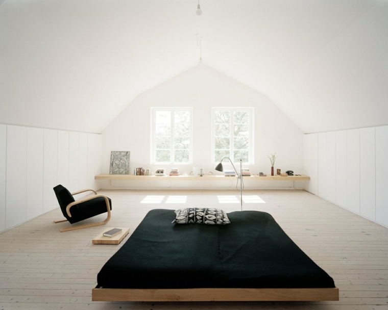 fekete -fehér ágy design karosszék deco ötlet favázas ágy