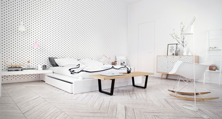 interni moderni scandinavi idea letto struttura in legno parete design parquet sedia