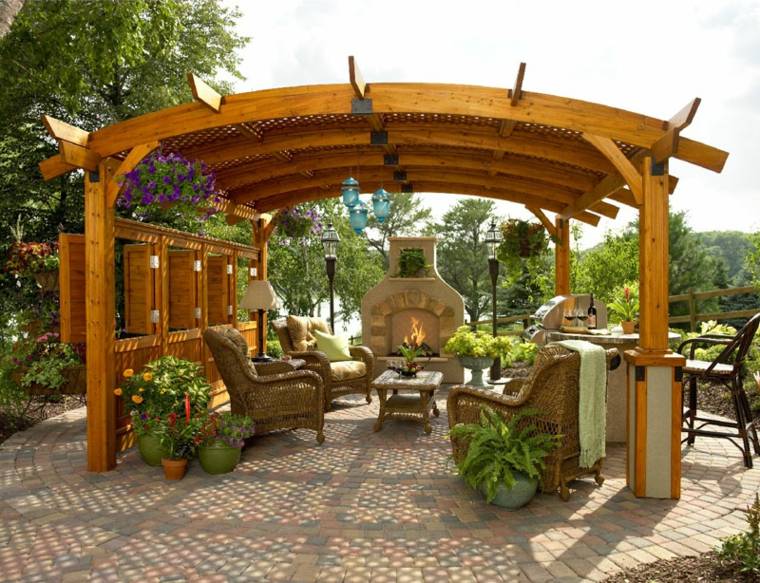 drvena pergola dnevni boravak dizajn suvremeni vrtovi
