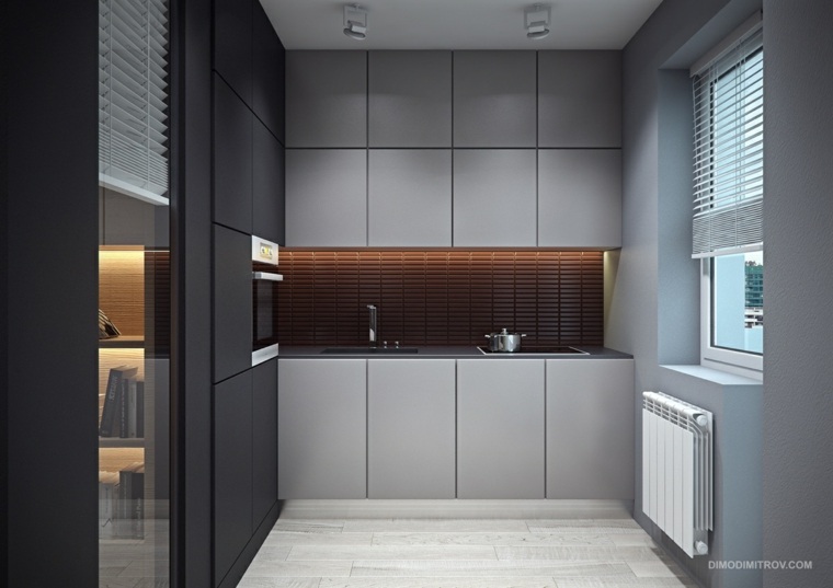 interjero dizaino idėja virtuvės spintelės apšvietimas stumdomos stiklinės durys