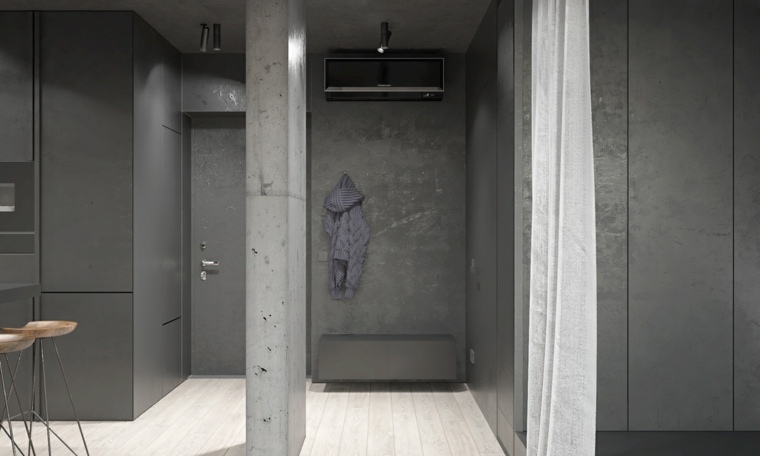interjero dizainas virtuvės erdvė vaškuoto betono idėja betoninės sienos