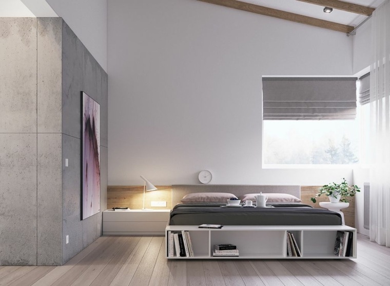 „Zen“ miegamojo nuotraukų neutralių spalvų paletės laikymo lova