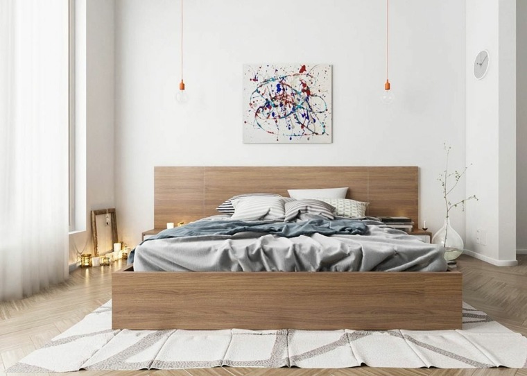 nuotrauka miegamasis zen deco minimalistinio stiliaus interjeras baltas ir medinis