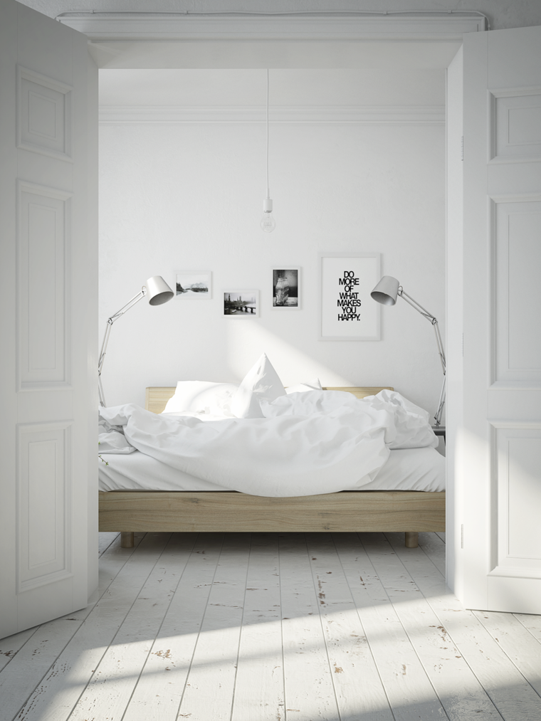 adulto rilassante camera da letto deco design moderno bianco e legno