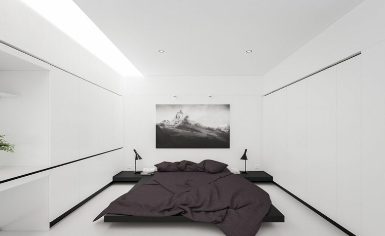 Zen hangulatú hálószoba dekoráció minimalista művészet