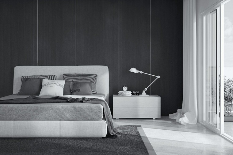 design minimalista della camera da letto principale moderna deco in bianco e nero