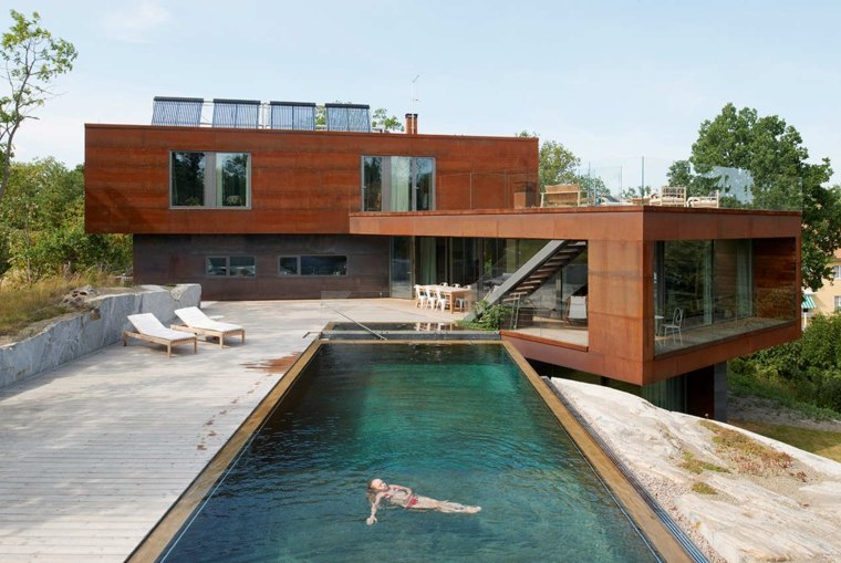 vanjski dizajn kuće od stakla bazen originalna ideja moderan trend