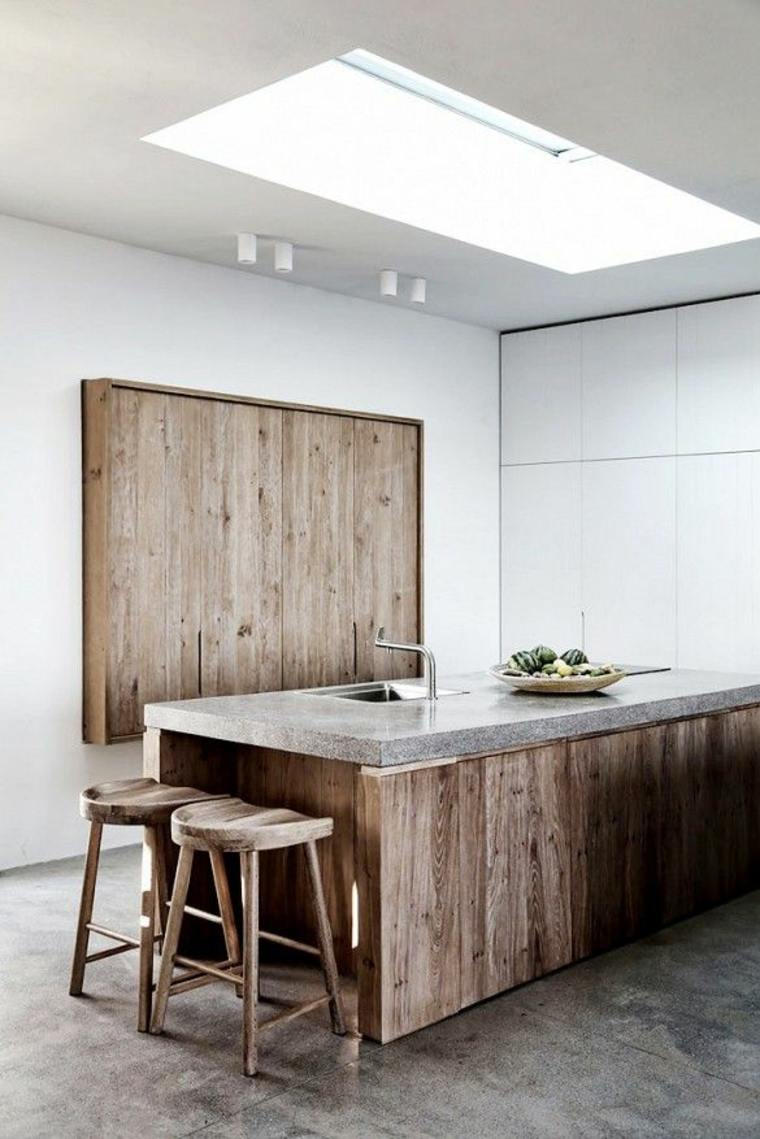 dizajn interijera kuhinjska stolica drvo moderan zid ukrasiti otočki prostor
