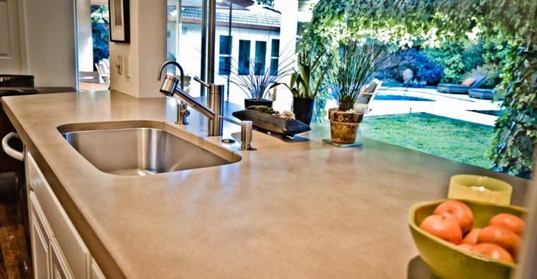 polirani beton kuhinja dizajn betonske radne ploče dizajn deco biljke